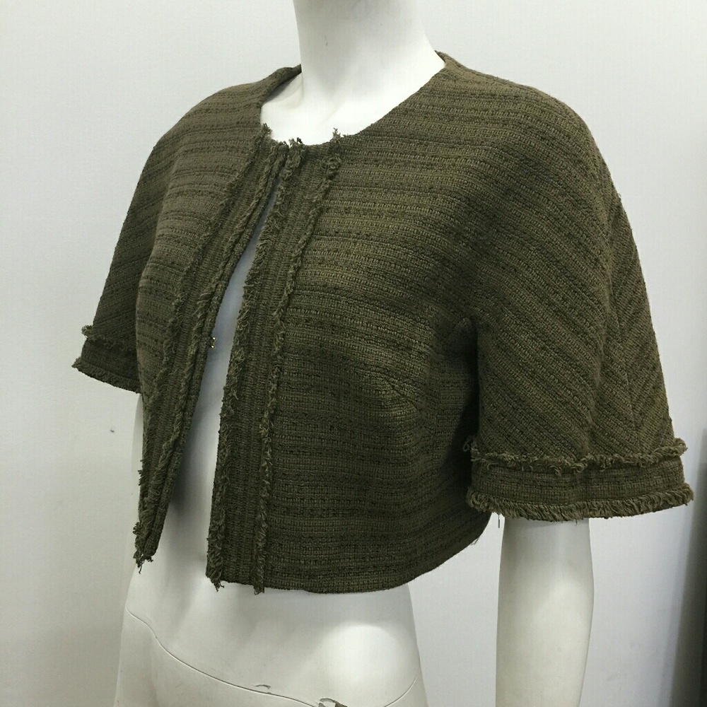 Trina Turk Fringe Trim Short Sleeve Cropped Jacket